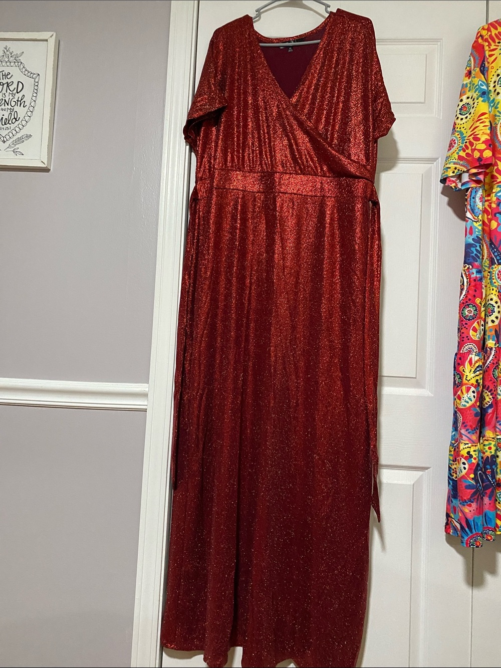LuLaRoe women’s Shimmery Crimson Wrap Maxi Dress